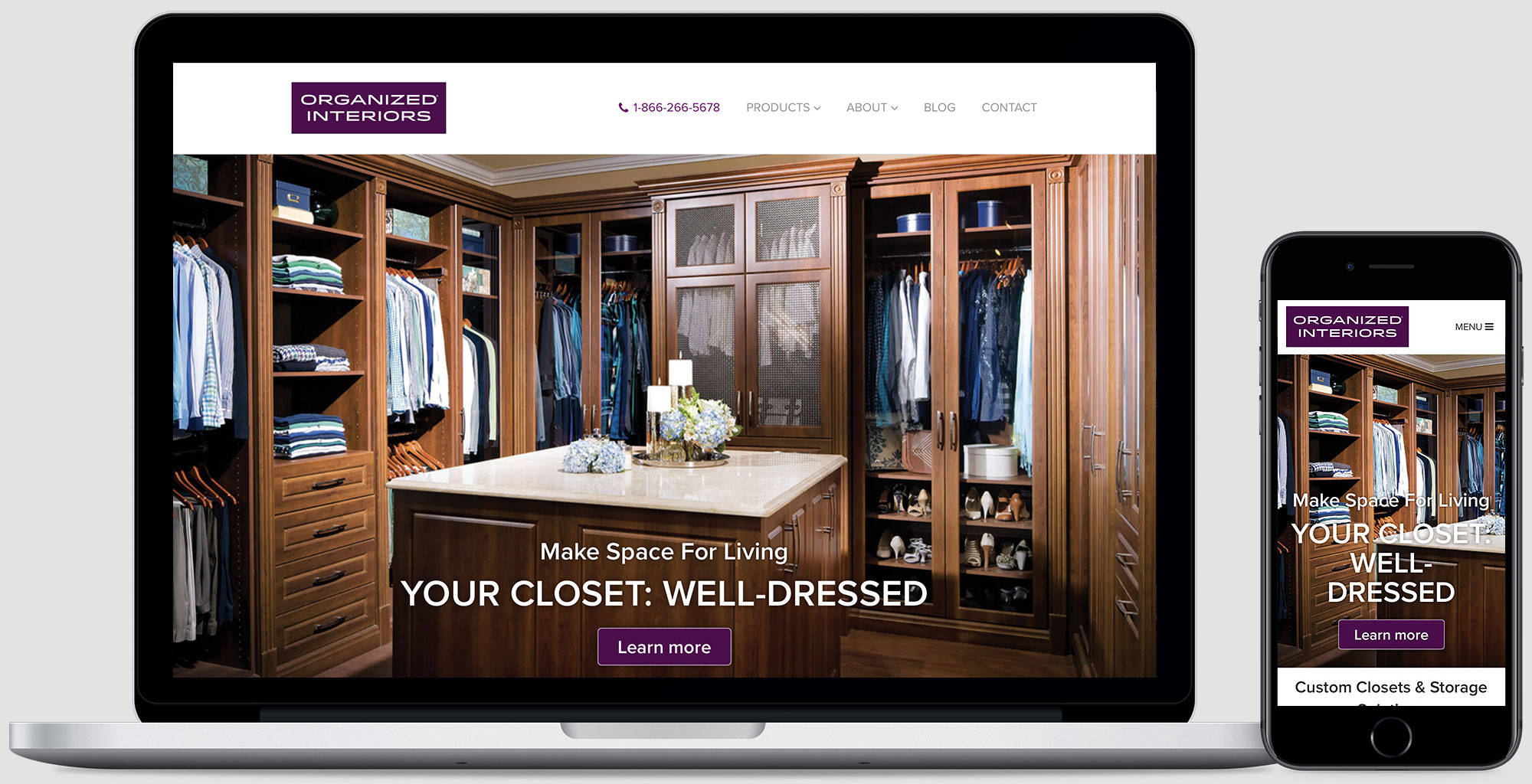 Organized Interiors homepage on a Macbook and an iPhone