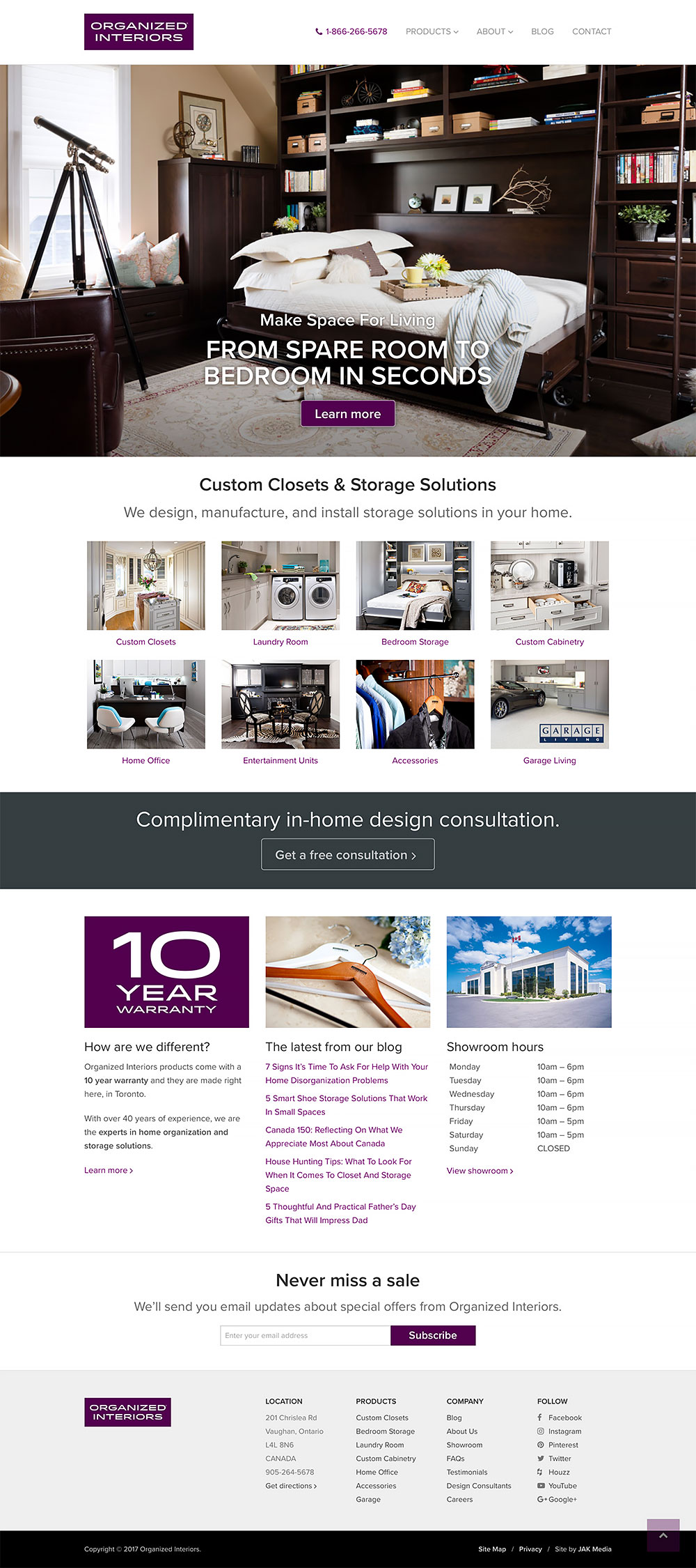 Screenshot of Organized Interiors Living homepage