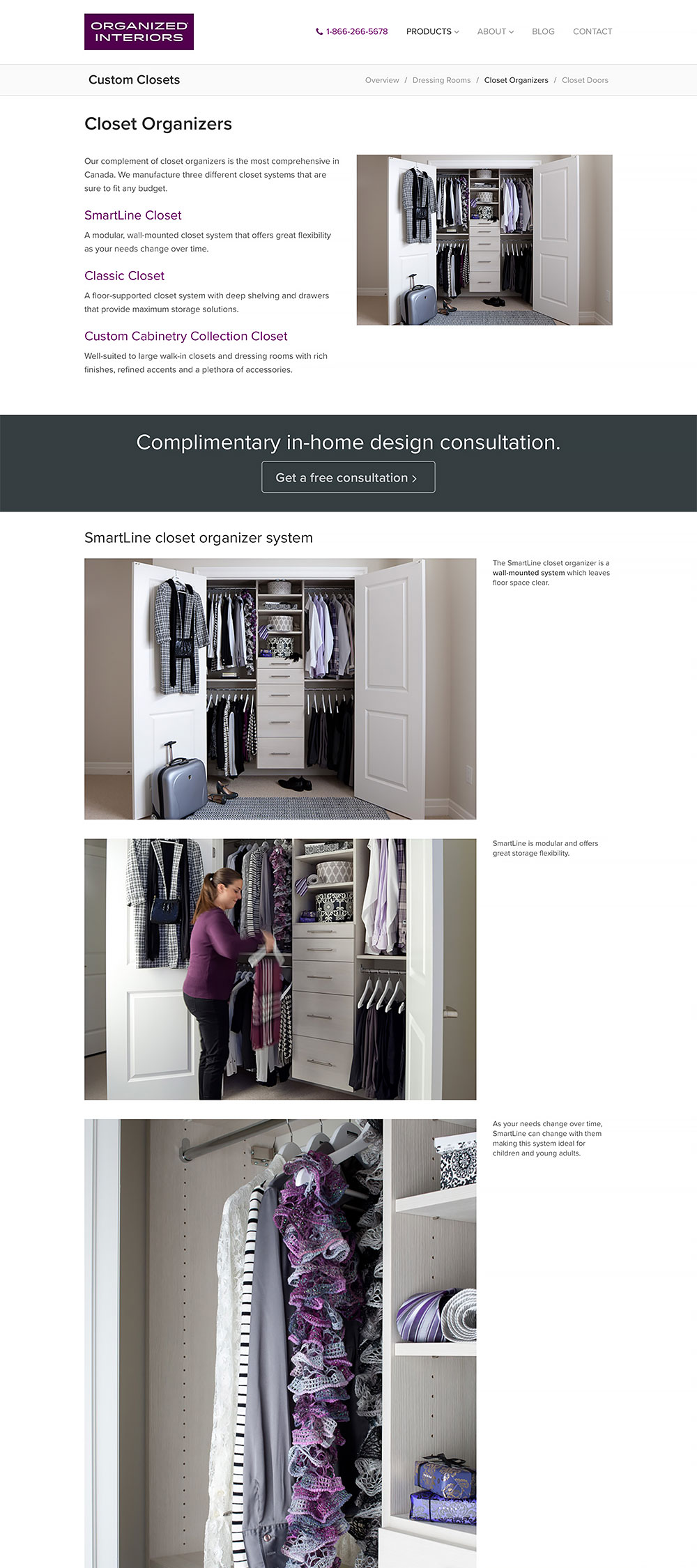 Screenshot of closet organizers page